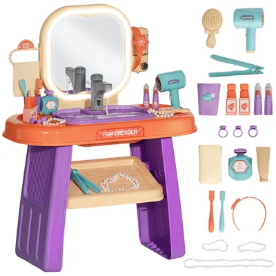 Produktbild von AIYAPLAY Schminktisch Kinder Frisiertisch mit Spiegel, LED Licht, Musik Lila