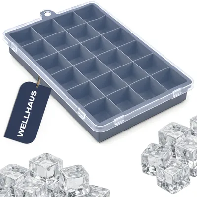 Produktbild von WELLHAUS Silikon Eiswürfelform mit Deckel 24 Würfel stapelbar