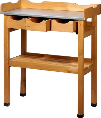 Imagen del producto de Mesa de cultivo con 3 cajones, fabricada en madera maciza de pino, dimensiones 80 x 40 x 90 cm, ideal para jardín y espacios exteriores