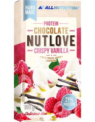 Produktbild von ALLNUTRITION Protein Chocolate NUTLOVE 100 g Vanille-Himbeere / Protein Snacks / Kstliche weie Proteinschokolade mit Vanille- oder Kokosnussgeschmack