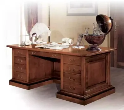 Produktbild von Brauner Massivholz Schreibtisch Klassische Büromöbel Arbeitszimmer Tisch
