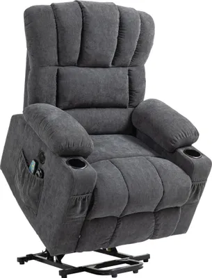 Image de Fauteuil releveur électrique avec fonctions massage et chauffage, ports USB et porte-gobelets, gris foncé