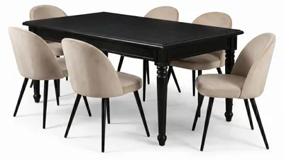 Produktbild von Amaretta Essgruppe Tisch schwarz 6 Stühle Samt beige.