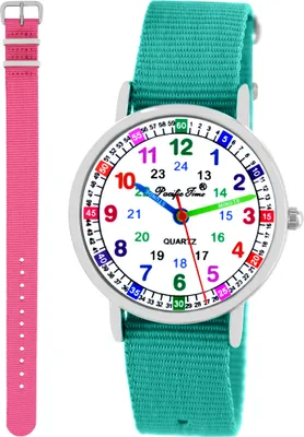 Produktbild von Kinder Armbanduhr Mädchen Jungs Lernuhr Uhrzeit lernen 2 Armband türkis + rosa