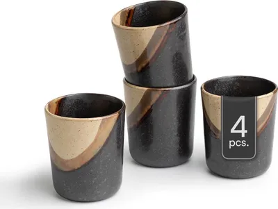 Produktbild von Kaffeebecher - 350 ml - Schwarz - Braun - Keramik - matt - 4er Set