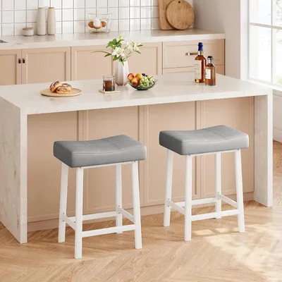 Obrázok produktu pre Barové stoličky – sada 2 kusov – Ergonomické sedadlo v tvare sedla – Polstrované sedadlo – Robustný kovový rám – Vhodné do kuchyne a baru – Svetlosivá farba