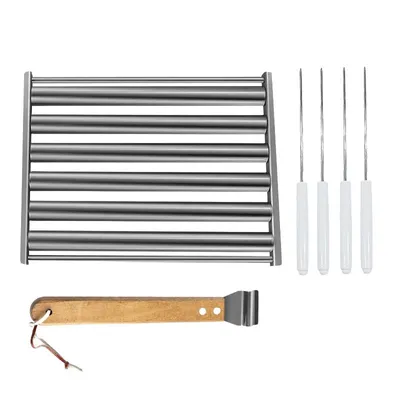 Produktbild von Wurstgrillhalter aus Edelstahl, abnehmbar, rutschfester Holzgriff, tragbar, großer Grillkorb für 2-3 Personen