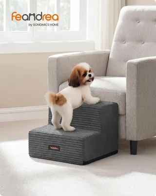 Produktbild von FEANDREA Hundetreppe für Kleine Hunde, 2 Stufen Waschbare Katzentreppe aus Schaumstoff für Sofa, 30 x 38 x 28 cm, Grau