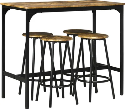 Produktbild von Bartisch Mit Barhocker Set, 5-Tlg. Bartisch-Set, Küchentisch Mit 4 Barhocker, Essgruppe Im Industriedesign, Metall, Rustikal-Braun
