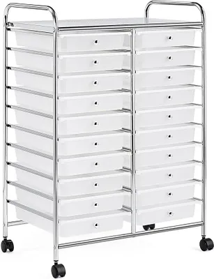 Produktbild von Rollwagen Badrollwagen Rollcontainer mit 20 stapelbaren Schubladen Allzweckwagen Metallgestell Aufbewahrungswagen Beistellwagen für Büro Küche Bad Wohnzimmer, Kunststoff,Metall, Weiß