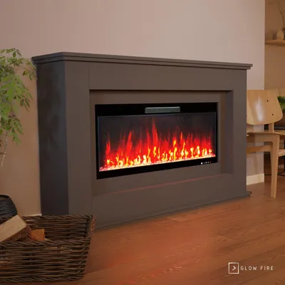 Produktbild von Glow Fire Elektrokamin 'Rhea' | LED Standkamin in grau mit Heizung (1500 W) | HxBxT: 97x158x33 cm