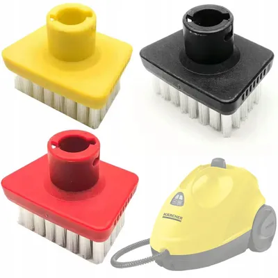 Productafbeelding van Handborstel Set Vervanging – Wit Nylonhaar | Bagnetmontage 3 Kleuren | Compatibel met Stoomreiniger Kärcher SC1–SC5