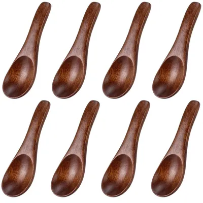 Produktbild von Holzlöffel - 8 Stück Mini-Gewürzlöffel aus Nanyu-Holz - Für Tee Gewürze Salz Honig Kaffee - 6 cm - Dunkelbraun