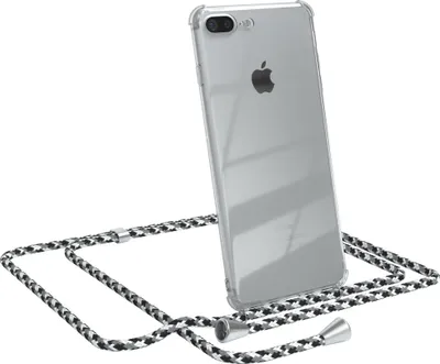 Produktbild von EAZY CASE Handykette kompatibel mit Apple iPhone 8 Plus / 7 Plus, Handyhülle mit Umhängeband, Handykordel, Schutzhülle Clear, Band in Schwarz