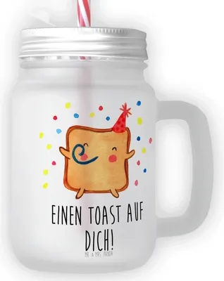 Produktbild von Mr. & Mrs. Panda Cocktailglas Toast Party - Transparent - Geschenk, Mitbringsel, Freundin, Glas Mit Strohhalm, Valentinstag, Eiskaffee, Trinkglas, Mason Jar, für Partner