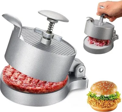 Produktbild von Famanu Hamburgerpresse Edelstahl, 11,5 cm, verstellbare Dicke - Antihaft Hamburgerpresse
