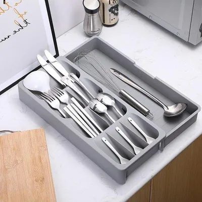 Produktbild von Famanu Besteckorganizer für Schubladen - 6 Fächer verstellbar - grau