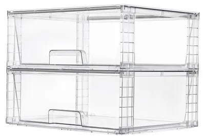Image de Ensemble de 2 grandes boîtes de rangement empilables, idéales pour la salle de bain et la cuisine