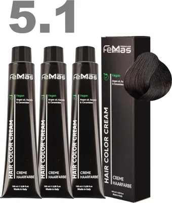 Produktbild von FemMas Haarfarbe mit Arganöl Hellbraun Asch 5.1 | 3x100 ml