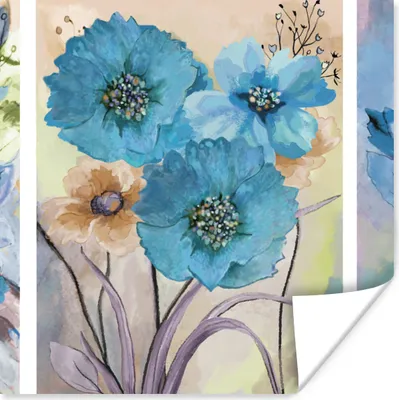 Produktbild von MuchoWow® Poster Malerei - Ölfarbe - Collage - Blumen 75x75 cm - Wand Dekoration
