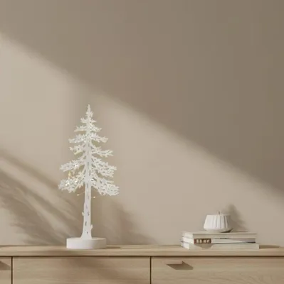 Immagine prodotto di Albero decorativo a silhouette con luci LED Lumineo di Kaemingk, 8 luci a luce calda, per interni, 35 cm, legno bianco