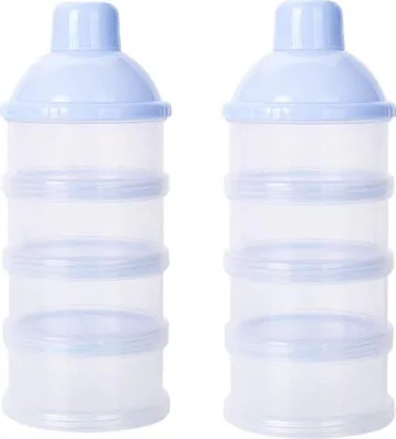 Produktbild von 2 Stück Milch Pulver Spender, Formel Milchpulver-Portionierer für 4 Schicht, Tragbarer Baby Milchpulver Behälter,milchpulver container mit Gleichmacher (Blau)