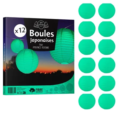 Immagine prodotto di Set di 12 lanterne di carta, diametro 20 cm, colore verde acqua
