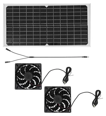 Obrázek produktu pro Sada solárního odtahového ventilátoru s 16W solárním panelem, 2 vysokorychlostní bezkartáčové stejnosměrné ventilátory, solárně napájený odtahový ventilátor pro skleníky, kurníky, podkroví, stodoly a kůlny