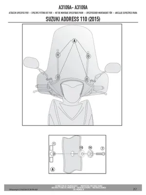 Produktbild von Givi Montagekit A3109A für Windschild 107AG für Suzuki Address 110 (15>21)