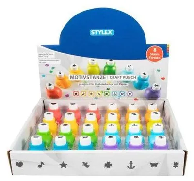 Produktbild von Motivlocher Stylex, 8 Stanzformen, ca. 9 mm, Farben und Motive sortiert
