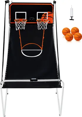 Obrázek produktu pro SucceBuy Skládací basketbalová arkáda, halový sport pro 2 hráče, 4 míče, 8 režimů, elektronická výsledková tabule, nafukovací pumpa, pro děti i dospělé (černobílá)