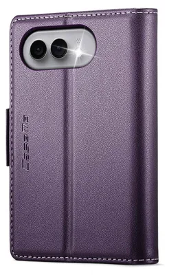 Productafbeelding van CaseMe, fliphoes voor iPhone, duo-design, lederlook, met standaardfunctie en RFID-bescherming, paars