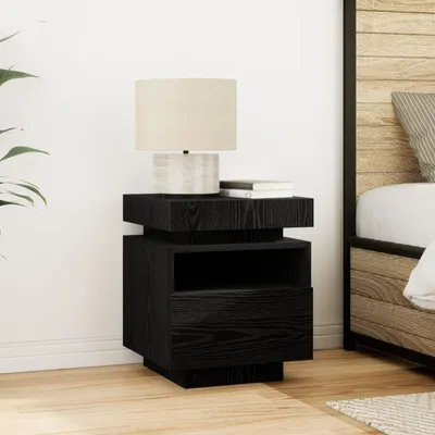 Produktbild von Möbel Nachttisch mit LED-Leuchten Schwarz Eiche 40x39x48,5 cm - Nachttische & -schränke 862186