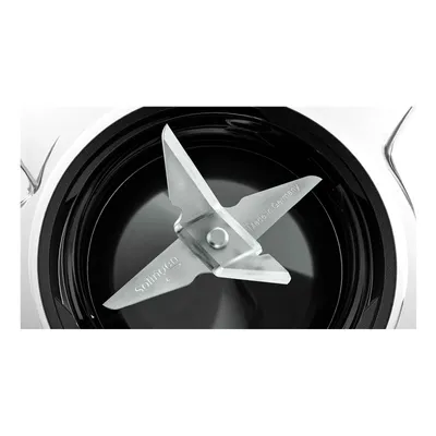 A close-up view of the blades inside a blender.