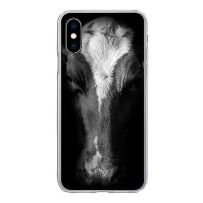Produktbild von MuchoWow® Handyhülle Schutzhülle Hülle für iPhone X Kuh Porträt auf schwarzem Hintergrund in schwarz und weiß Silikon Softcase Handy Hülle - Handyhülle