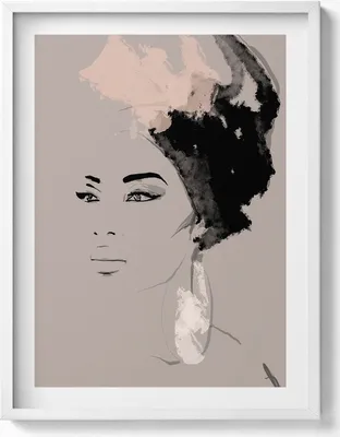 Produktbild von Abstraktes Porträt einer Frau– Wandbild mit Rahmen – Gerahmtes Bild  – Wanddekoration – 60x80 cm –  Weiß Rahmen