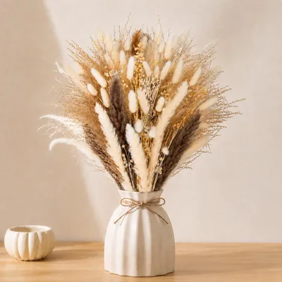 Trockenblumen-Bouquet 80 Stück, Pampasgras, Hasenschwänze, Boho-Deko
