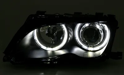 Productafbeelding van Zwarte koplampen voor BMW 3-serie E46 Limousine/Touring, modeljaren 09/2001-2005, met CCFL-dagrijverlichting (Angel Eyes)