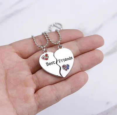 Produktbild von 2 Stücke Modeschmuck Strass Beste Freunde Herz Buchstaben Anhänger Halsketten