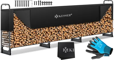 Produktbild von KESSER® Kaminholzregal Metall Brennholzregal außen Stahlrahmen + Abdeckung & Handschuhe Kaminholzunterstand 200kg Wasserdichter Holzlager Holzstapelhilfe für Garten Terrasse