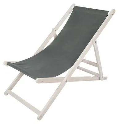 Image de Chaise longue de plage blanche Chaise longue de jardin pliable Bain de soleil en bois anthracite