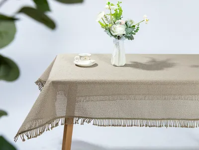 Produktbild von Moa Weichschaum Tischdecke mit Fransen Garten, Balkon, Terrasse,Beige, (Rund160x160cm)