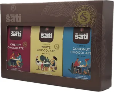 Produktbild von Cafe Sati | Aromatisierter Kaffee Set 3x200g - Kokosnuss, Weiße Schokolade, Kirsche - Exquisite Aromen