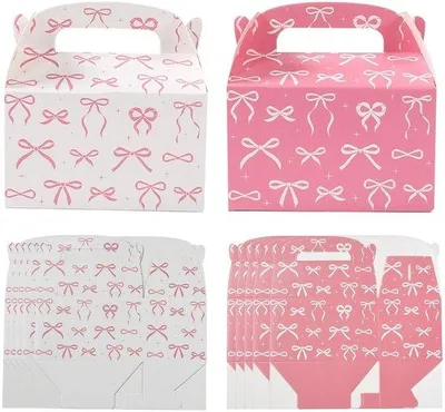 Productafbeelding van Opvouwbare snoepdozen - Verpakking met 12 stuks - Cadeauverpakking - 10x6x10 cm - Wit/Roze structuur