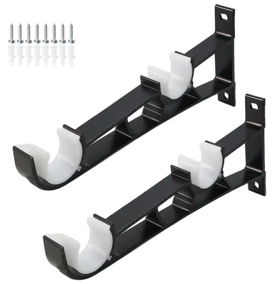 Doppelhalter für Vorhangstangen, 2 Stück, für 1-Zoll-Stangen, schwarz
