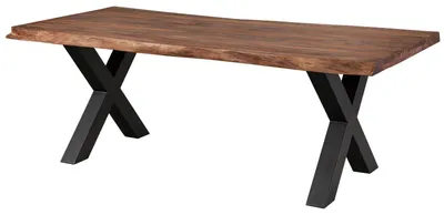 Immagine prodotto di MASSIVMOEBEL24 | FREEFORM 5 tavolo da pranzo in legno di sheesham - verniciato grigio / gambe in ferro X antracite matt 220x100