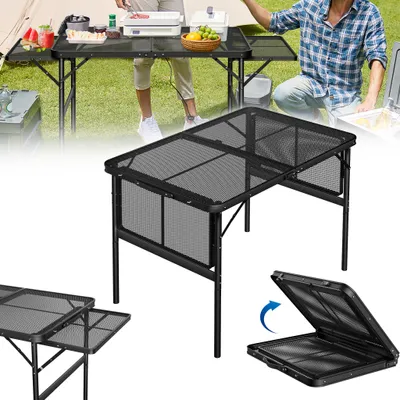 Obrázok produktu pre XINZI Kempingový stôl, skladací stôl, grilovací stôl, skladací, 90 x 60 cm, rozložiteľný na 134 x 60 cm, výškovo nastaviteľný skladací stôl, prenosný, vhodný na pláž a piknik