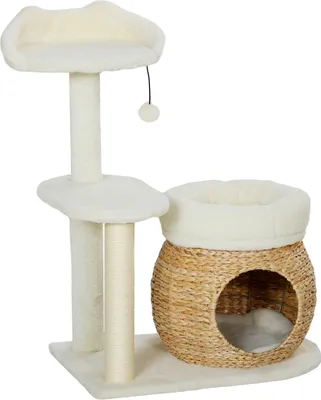 Produktbild von Kratzbaum 79 cm Katzenbaum mit Katzenhöhle, Bett, Spielbälle, Katzenkratzbaum mit Sisal-Kratzsäulen, für Katzen bis 5 kg, Cremeweiß,
