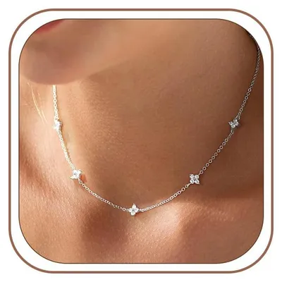 Produktbild von Halskette Damen 925 Sterling Silber 14k vergoldet, Kleeblatt mit Perlen, Choker für die Küche
