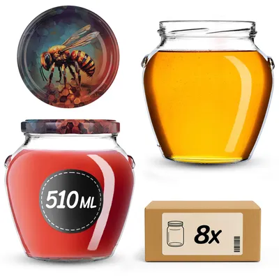 Immagine prodotto di Barattoli per conserve KADAX da 510 ml con coperchio a vite fi82mm, barattoli a vite con coperchio, barattoli per conserve, barattoli per conserve (Honigbiene, 8 pezzi)